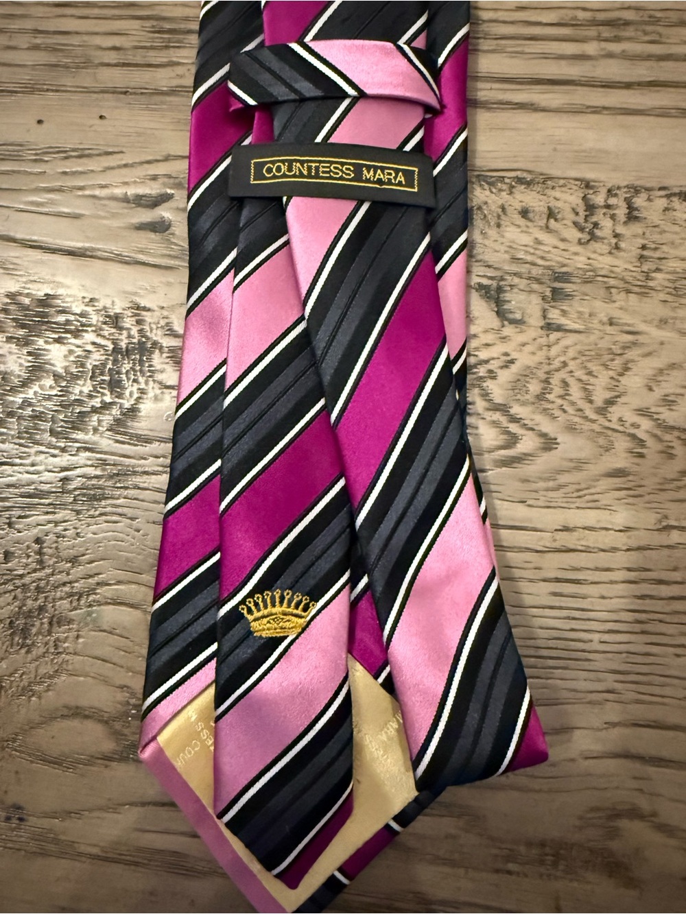 Countess Mara Men's Pink and Black Striped Silk Tie